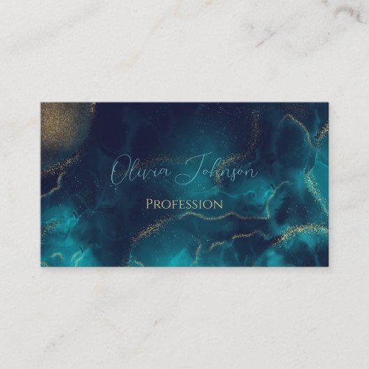Blauw Goud Alcohol Ink Art Deep Blue Zee Visitekaartje (Voorkant)