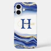 Blauw Goud Alcohol Inkt Monogram Naam Initiaal Case-Mate iPhone Case (Achterkant)