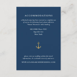 Blauw Goud Anker Nautische Bruiloft Hotel Informatiekaartje