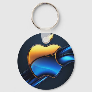 Blauw Goud Appelsymbool Met Stromend Abstract Deta Sleutelhanger