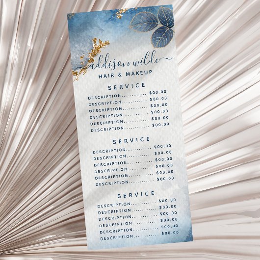 Blauw Goud Aquarel Bladeren Zakelijk Menu
