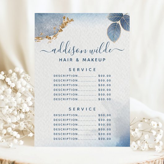Blauw Goud Aquarel Botanische Service Prijs Menu