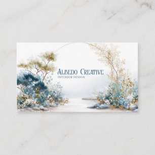 Blauw Goud Aquarel Loof Rustig Landschap Visitekaartje