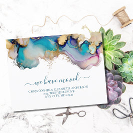 Blauw Goud Aquarel Wash Spat Abstract Bewegend  Aankondigingskaart