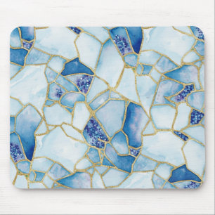 Blauw Goud Aquarel Zee Glas Mozaïek Patroon Muismat