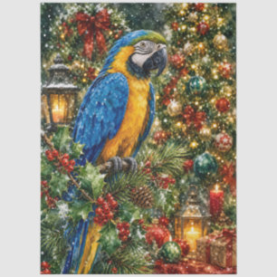 Blauw Goud Ara Kerst Kaarslicht Decoupage Tissuepapier