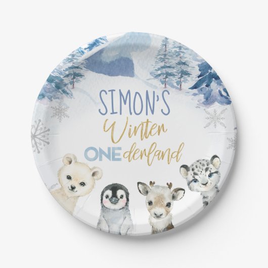 Blauw Goud Arctische Winter Nederland Verjaardag Papieren Bordje (Voorkant)