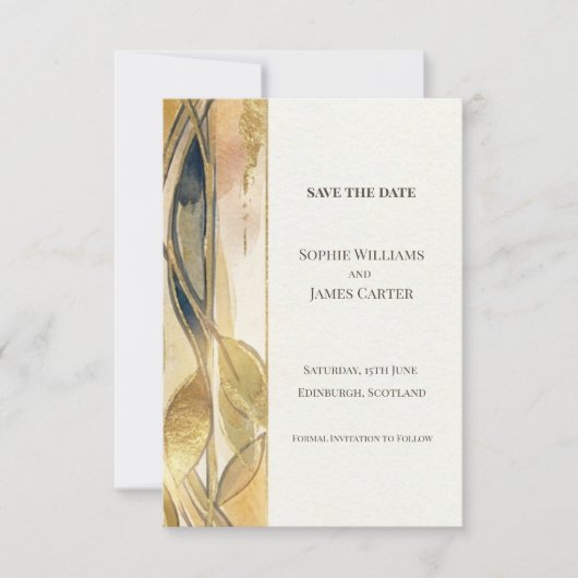 Blauw Goud Art Nouveau Save The Date (Voorkant)