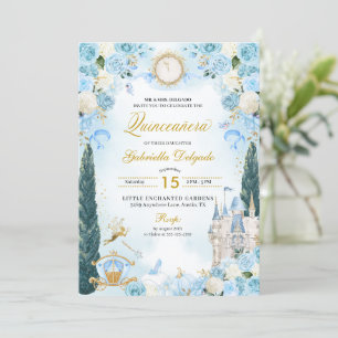 Blauw & Goud Assepoester Prinses Fairy Quinceanera Kaart