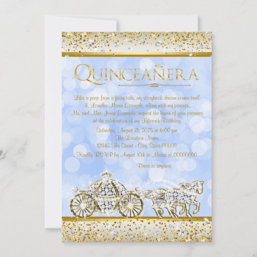 Blauw Goud Assepoester Prinses Quinceanera Kaart (Voorkant)