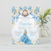 Blauw Goud Assepoester Quinceanera Luxe Verjaardag Kaart (Staand voorkant)