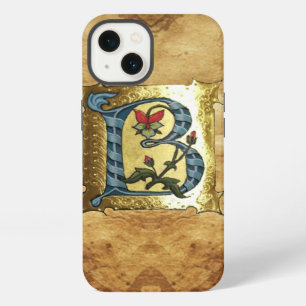 BLAUW GOUD B LETTER MET BLOEMEN MONOGRAAM iPhone 13 HOESJE
