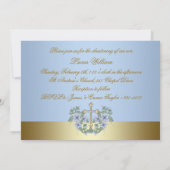 Blauw Goud Baby Boy Foto doopuitnodigingen Kaart (Achterkant)