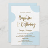 Blauw Goud Baby Doop en 1e Verjaardagsjoint Kaart (Voorkant / Achterkant)