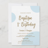 Blauw Goud Baby Doop en 1e Verjaardagsjoint Kaart (Voorkant)