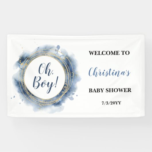 Blauw Goud Baby shower Oh jongen Welkom Spandoek (Horizontaal)