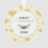 Blauw & Goud Baby's Eerste Chanoeka | Gedateerde a Ornament (achterkant)