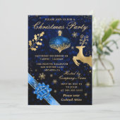 Blauw & Goud Bal & Lint Kerstfeest Kaart (Staand voorkant)