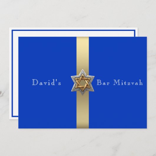 Blauw & Goud Bar Mitswa Ster van David Kaart (Voorkant / Achterkant)