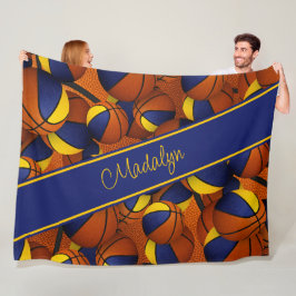 Blauw Goud Basketbal Team Kleuren Meisjes Sportkam Fleece Deken