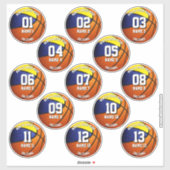 Blauw Goud Basketbal Team Kleurt 13 Spelers Namen Sticker (Vel)