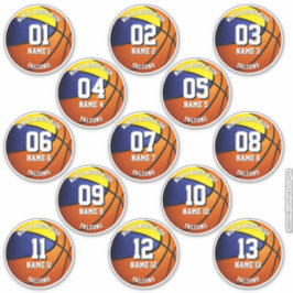 Blauw Goud Basketbal Team Kleurt 13 Spelers Namen Sticker