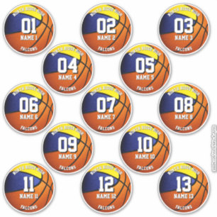 Blauw Goud Basketbal Team Kleurt 13 Spelers Namen Sticker