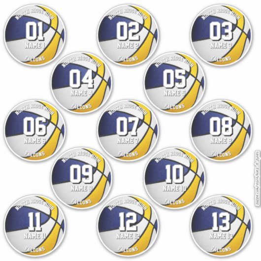 Blauw Goud Basketballen Aangepaste 13 spelers name Sticker (Voorkant)