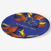 Blauw Goud Basketballen Jongens Meisjes Sportfeest Papieren Bordje (Gekanteld)