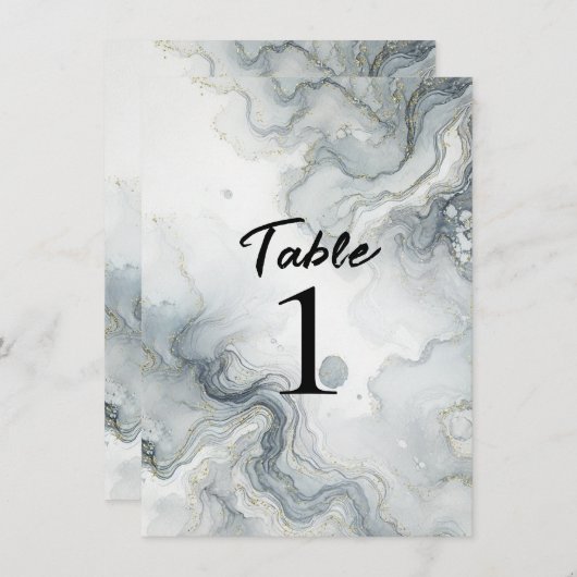 Blauw Goud Beachy Waterverf Strandnummers Kaart (Voorkant / Achterkant)