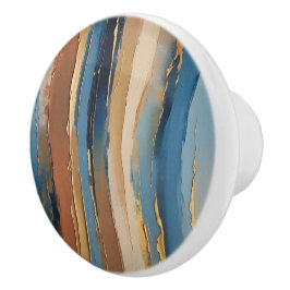 Blauw goud beige en bronzen gestructureerde strepe keramische knop