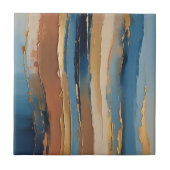 Blauw goud beige en bronzen gestructureerde strepe tegeltje (Voorkant)