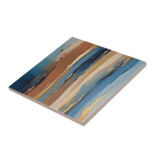 Blauw goud beige en bronzen gestructureerde strepe tegeltje