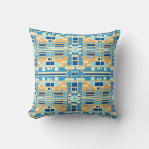 Blauw Goud Beige Mediterrane Uitzicht Grote Tegels Kussen