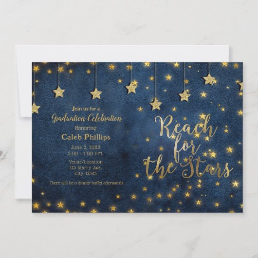 Blauw Goud Bereik de Sterren Hemelse Afstuderen Kaart (Voorkant)
