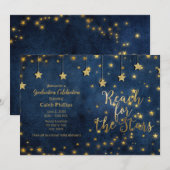 Blauw Goud Bereik de Sterren Hemelse Afstuderen Kaart (Voorkant / Achterkant)