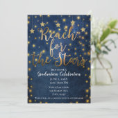 Blauw Goud Bereik de Sterren Hemelse Afstuderen Kaart (Staand voorkant)