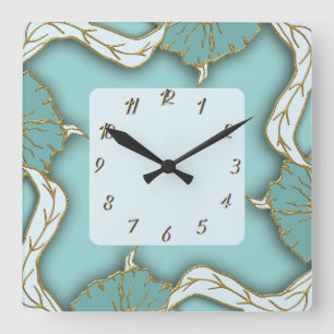 Blauw Goud Blad 3-D Kijk Wandklok