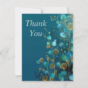 Blauw & Goud Bladeren op Donkerblauwe Dankkaart Briefkaart