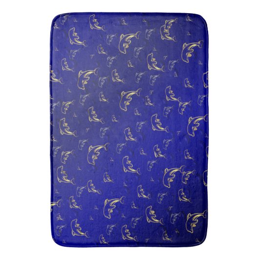 blauw, goud, blauw, goud, zilver, tekening, vis, badmat (Voorkant Verticaal)