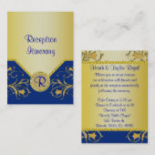 Blauw & Goud Bloeiende Vines Monogram Huwelijk Informatiekaartje (Voorkant / Achterkant)