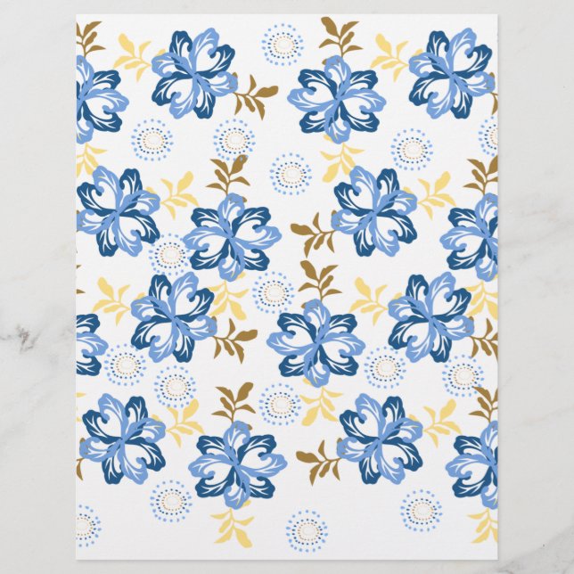 Blauw & Goud Bloem Schrapboek Papier (Voorkant)