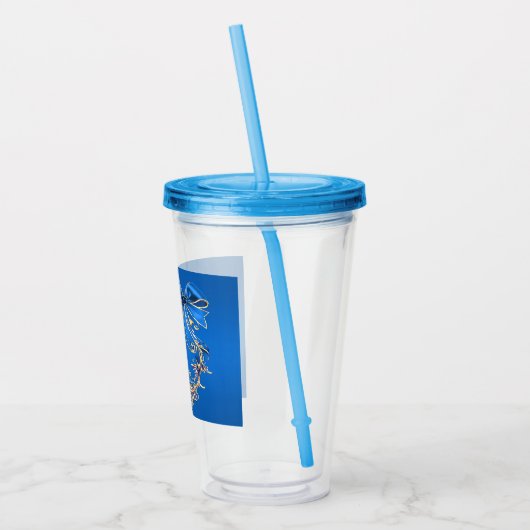 Blauw Goud Bloem Vakantie Acryl Tumbler Acryl Drinkbeker (Links)