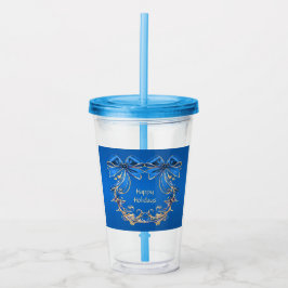 Blauw Goud Bloem Vakantie Acryl Tumbler Acryl Drinkbeker