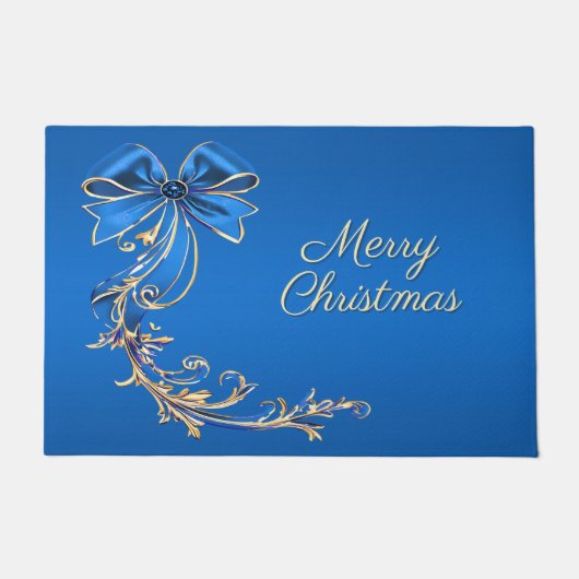 Blauw Goud Bloem Vakantie Doormat Deurmat (Voorkant)