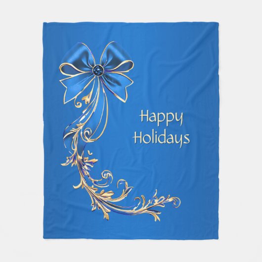 Blauw Goud Bloem Vakantie Fleece Deken (Voorkant)