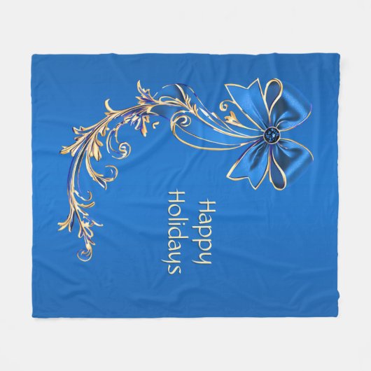 Blauw Goud Bloem Vakantie Fleece Deken (Voorkant (Horizontaal))