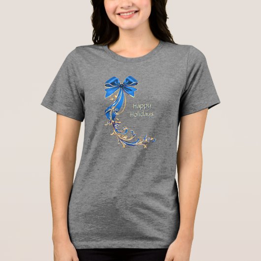 Blauw Goud Bloem Vakantie Vrouwen T-shirt (Voorkant)