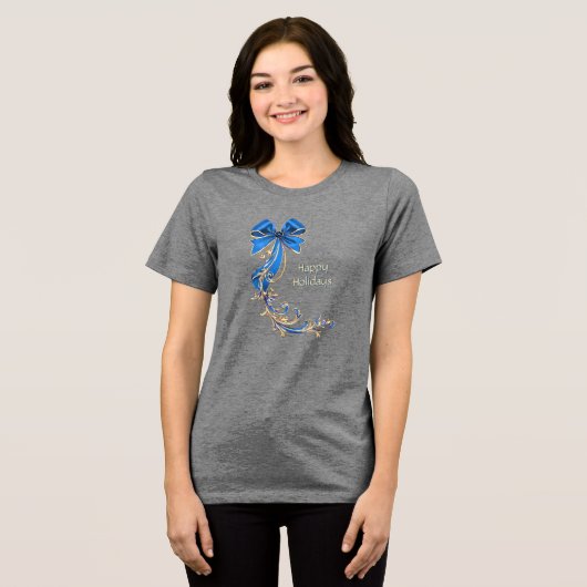 Blauw Goud Bloem Vakantie Vrouwen T-shirt (Voorkant volledig)