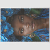 Blauw Goud Bloemen Afro Amerikaanse Vrouw Decoupag Tissuepapier (Voorkant)